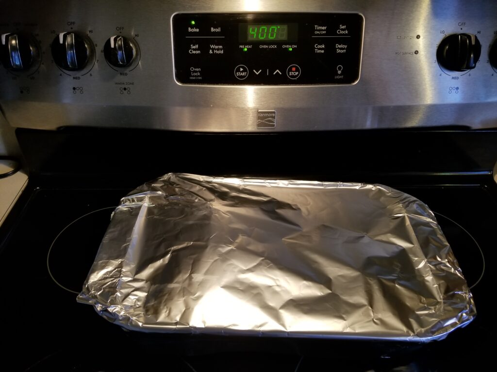 Glass pan with foil on top